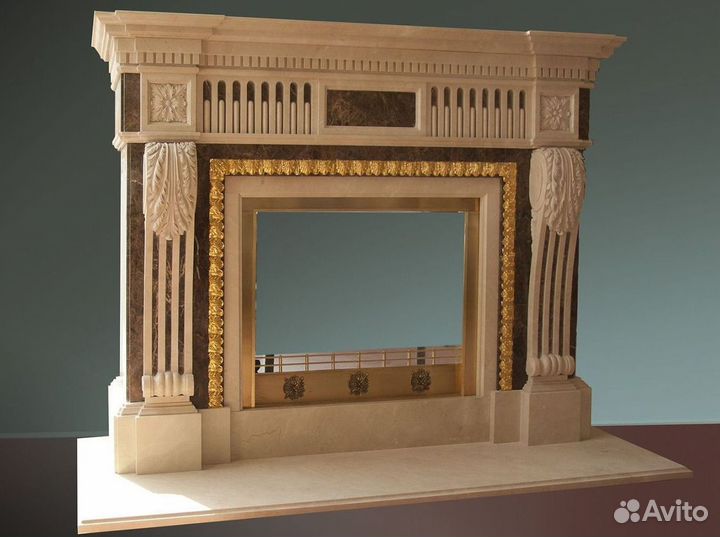 Камин из коричневого мрамора