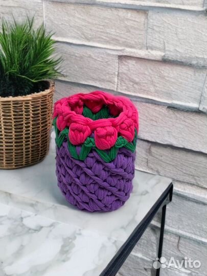 Корзинка из трикотажной пряжи