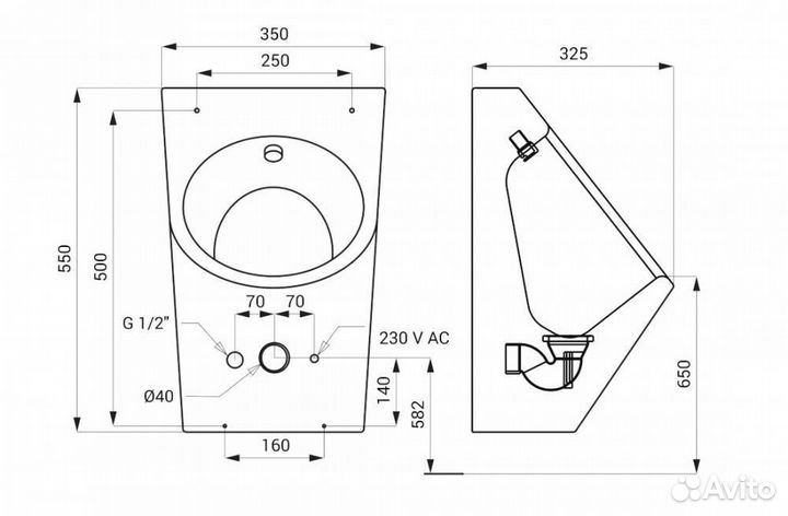 Подвесной писсуар с термодатчиком, Sanela 91075 (s