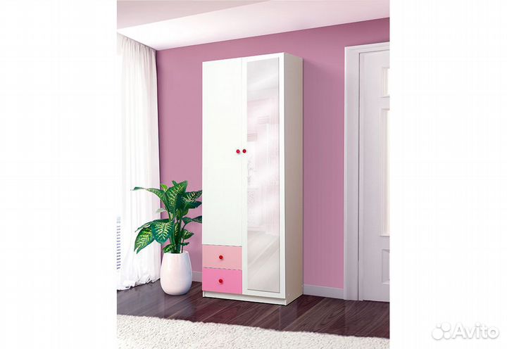 Детский Шкаф 2-х дверный с ящиками и зеркалом