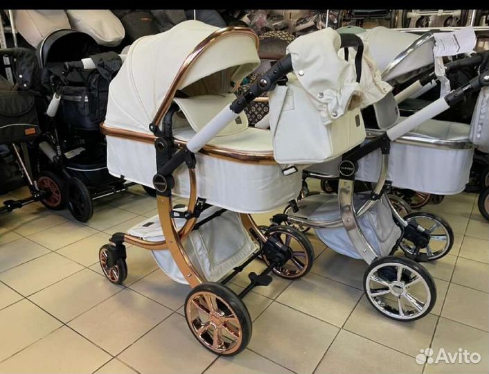 Коляска 2в1 Кожа новый дизайн (шикарная)