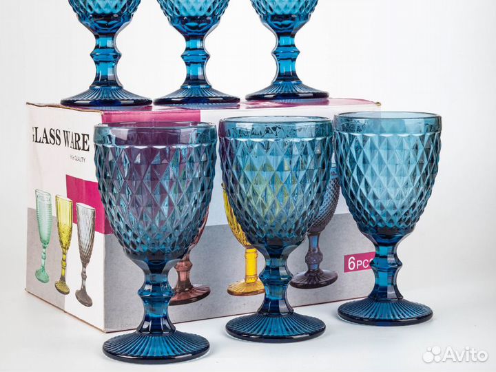 Бокалы цветные для вина набор 6 шт