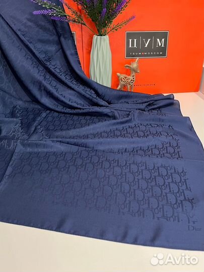 Шелковый платок Dior темно-синий тонкий