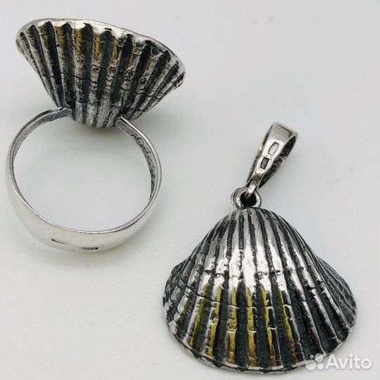 Кольцо и кулон / жемчуг/ серебро 925 / ракушка