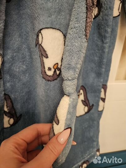 Халат банный с пингвинами детский 120-140