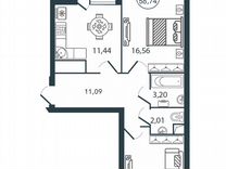 2-к. квартира, 58,7 м², 1/12 эт.