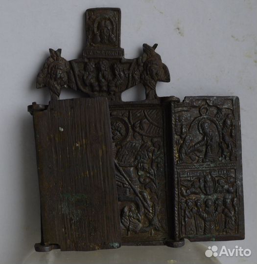 Меднолитая икона складень,Георгий Победоносец