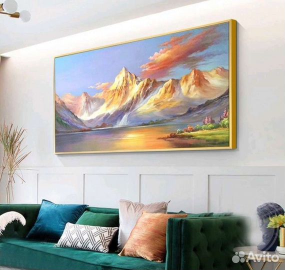 Стильная картина маслом Яркий горный пейзаж