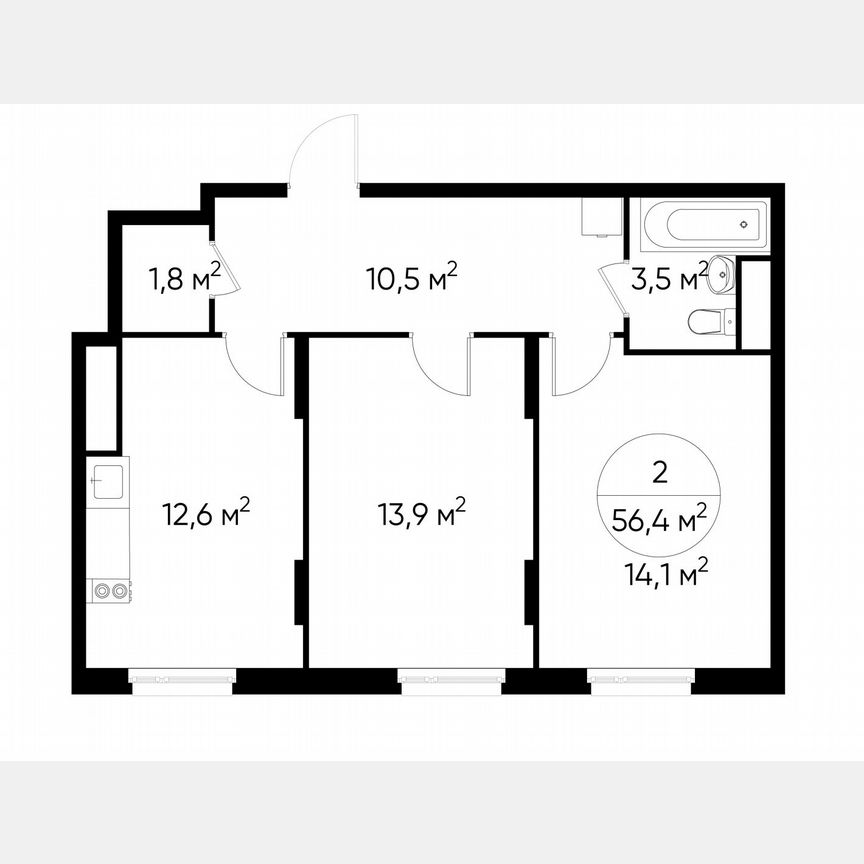 2-к. квартира, 56,4 м², 15/17 эт.