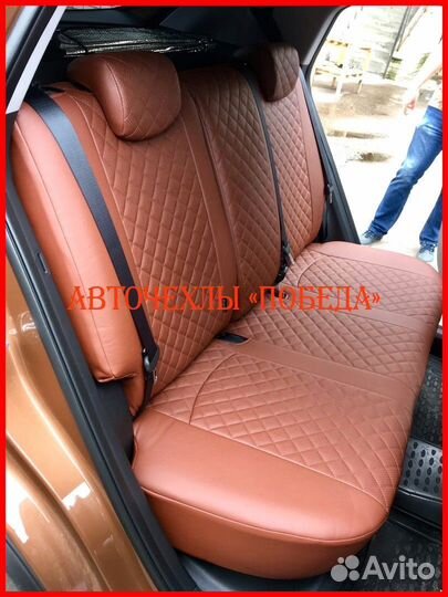 Чехлы Hyundai Creta 2 из экокожи коричневые Ромб