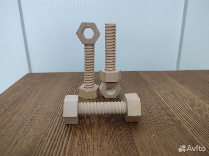 Деревянный болт с гайкой, игрушка, антистресс
