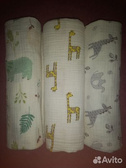 Муслиновые пеленки бу 3шт