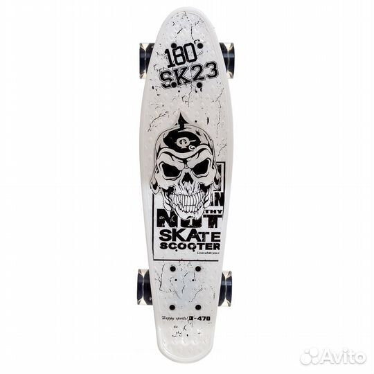 Скейтборд с ручкой, светятся колеса (Белый)