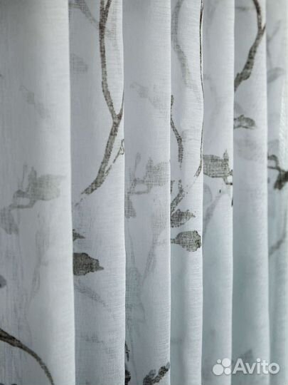 Тюль лен Сакура (серый)