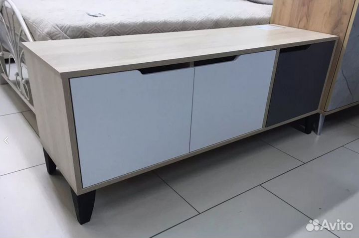 Тумба под тв твм-4 Белый, Дуб крафт золотой+графит