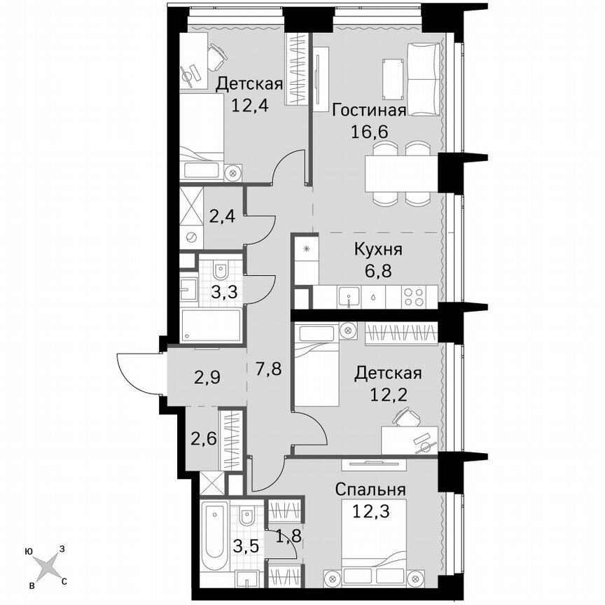 3-к. квартира, 84,6 м², 20/60 эт.
