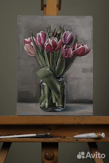 Картина маслом Тюльпаны