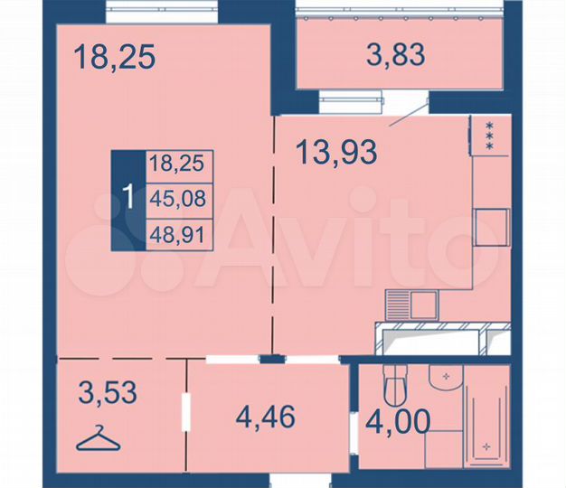 1-к. квартира, 48,9 м², 14/14 эт.
