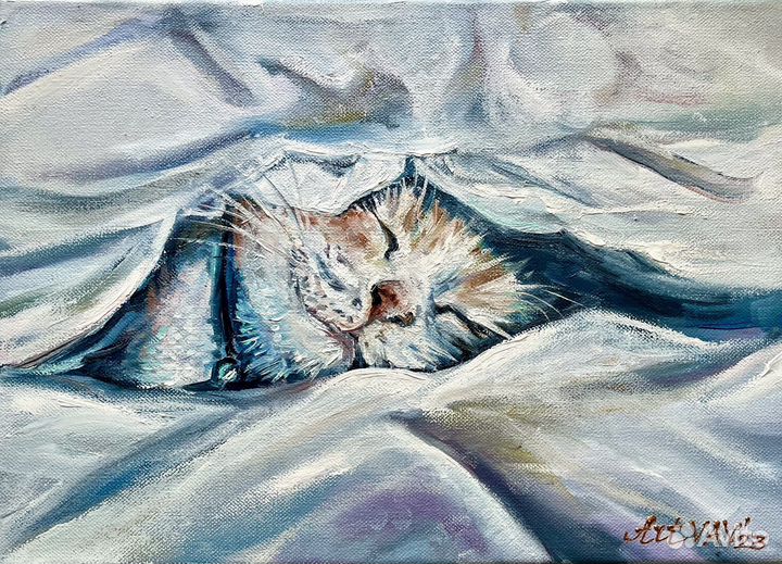 Картина маслом с котом в спальню 25х30