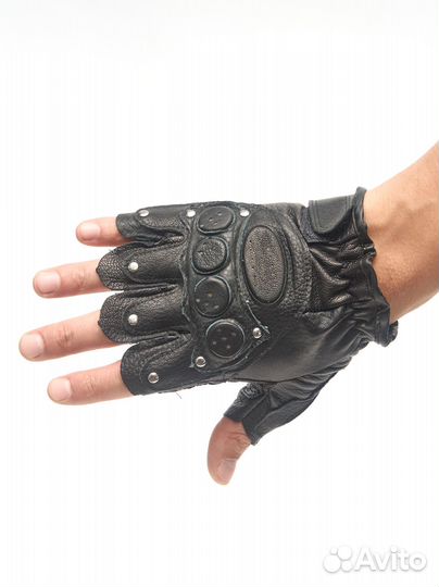 Тактические кожаные перчатки без пальцев с вставка