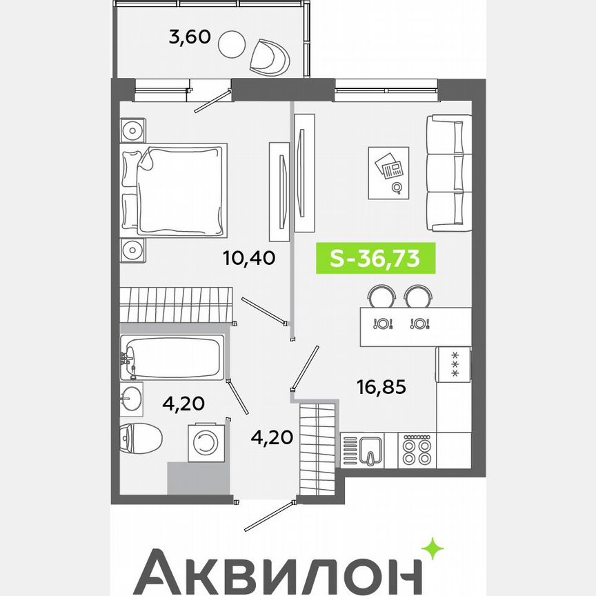 1-к. квартира, 36,7 м², 4/12 эт.