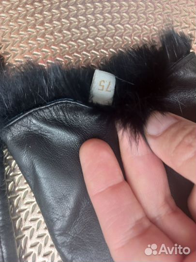 Перчатки женские кожаные 7.5 размер,мех кролик