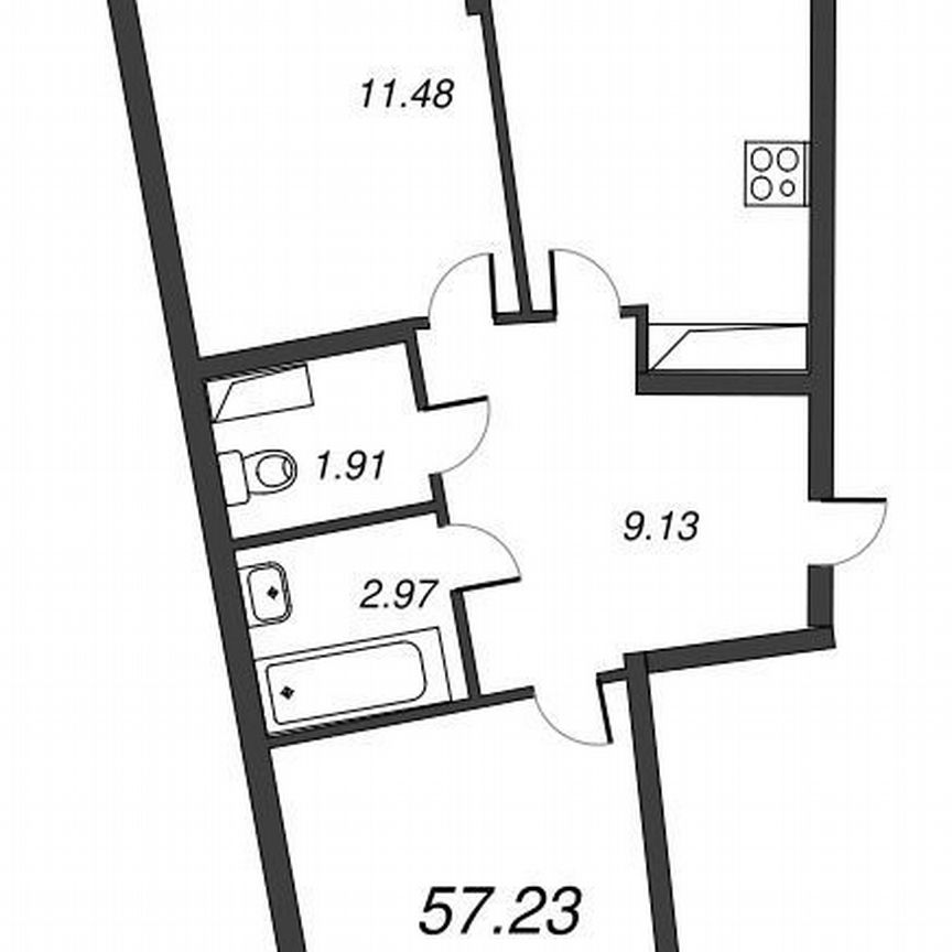 2-к. квартира, 59,1 м², 4/22 эт.