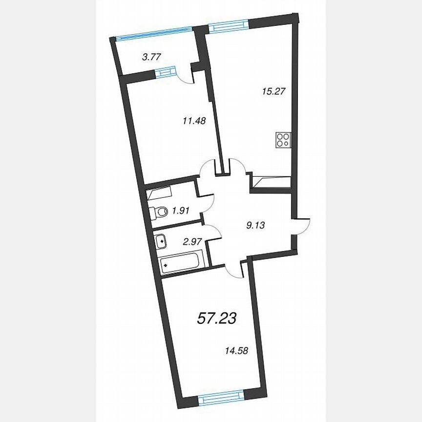 2-к. квартира, 59,1 м², 4/22 эт.