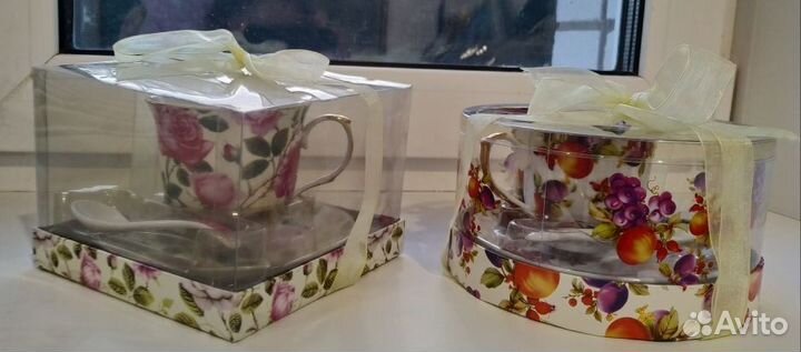 Новые чайные пары с блюдцем и ложечкой. Подарок
