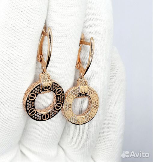 Золотые серьги 585 пробы с подвесками