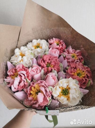 Зефирные цветы в коробке, зефирные букеты, зефир