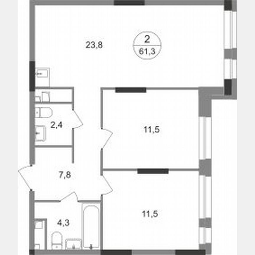 2-к. квартира, 61,3 м², 12/19 эт.