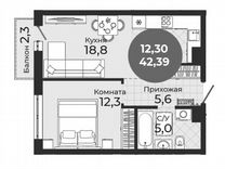2-к. квартира, 42,4 м², 3/24 эт.