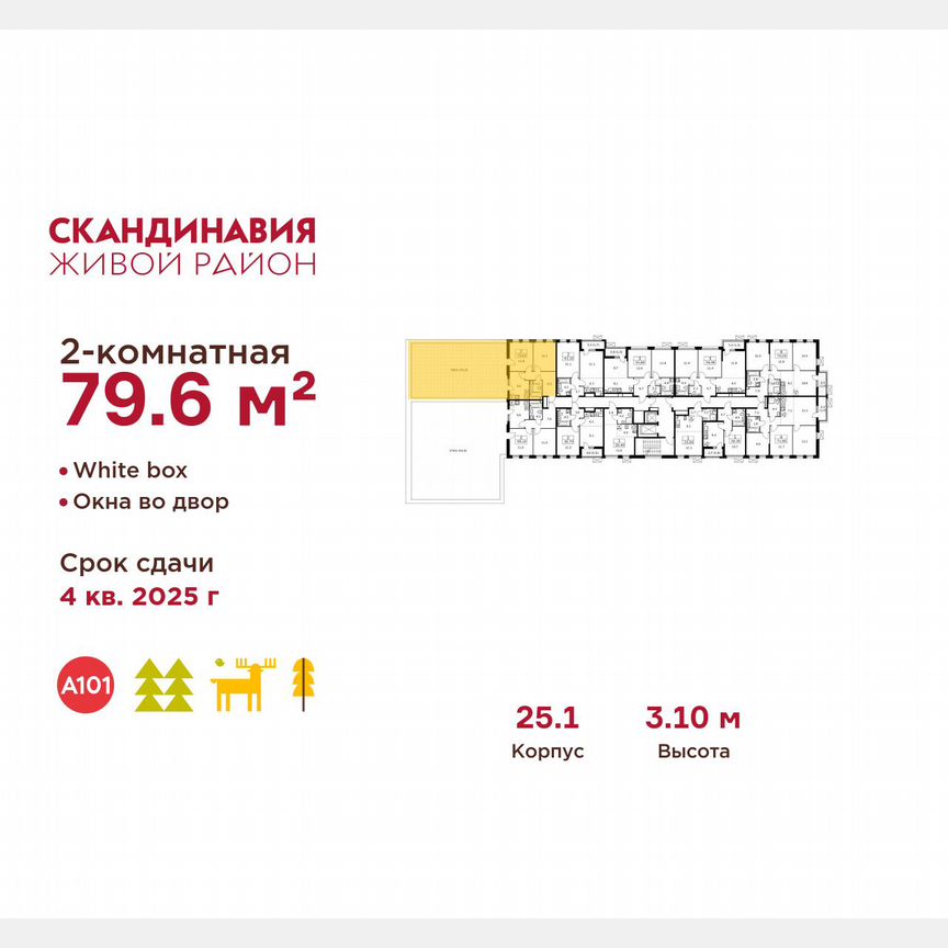 2-к. квартира, 79,6 м², 2/14 эт.