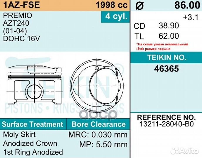 Поршни (к-т 4шт) std Teikin 46365STD teikin