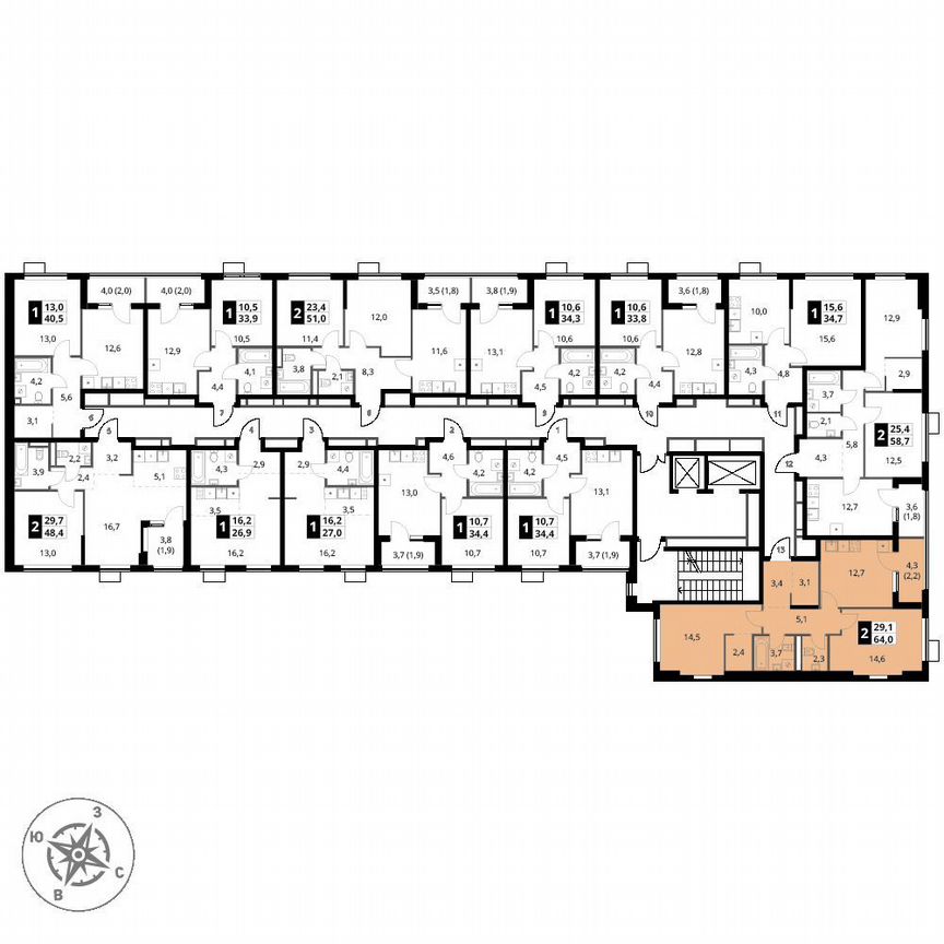 2-к. квартира, 64 м², 11/18 эт.