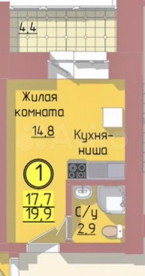 Квартира-студия, 19,8 м², 9/12 эт.