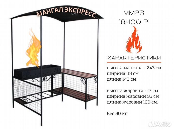 Мангал с крышей и полками разборный