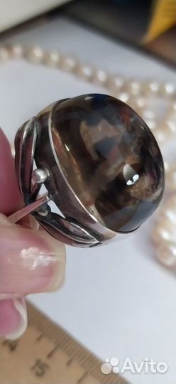 Винтаж Кольцо Крупное серебро Хрусталь/Раухтопаз