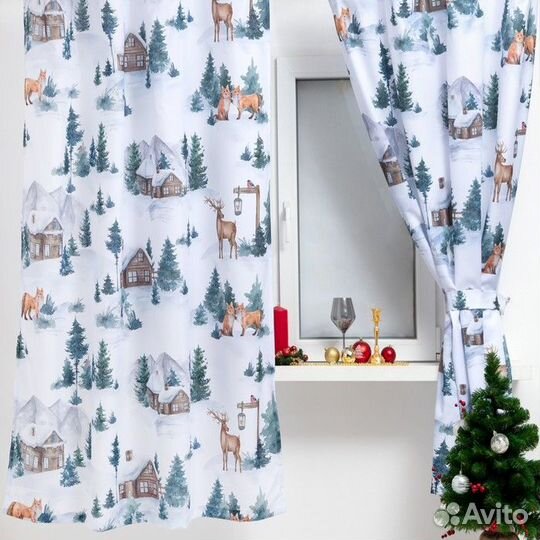 Комплект штор для кухни с подхватами Forest animal