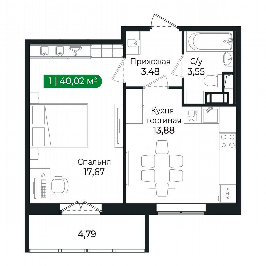 1-к. квартира, 40 м², 8/8 эт.