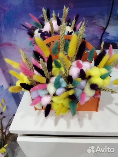 Букет и сухоцветов, Ларгус, пшеница, хлопок