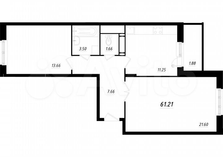 2-к. квартира, 61,2 м², 2/16 эт.