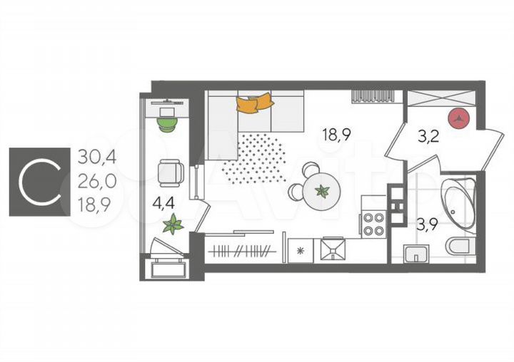 Квартира-студия, 30,2 м², 15/24 эт.