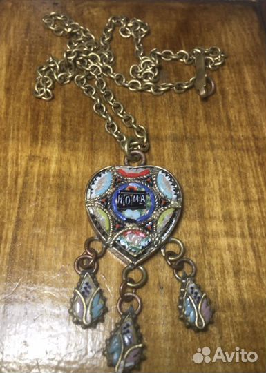 Антикварный сердце кулон микромозаика Италия