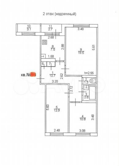 3-к. квартира, 73,2 м², 2/5 эт.
