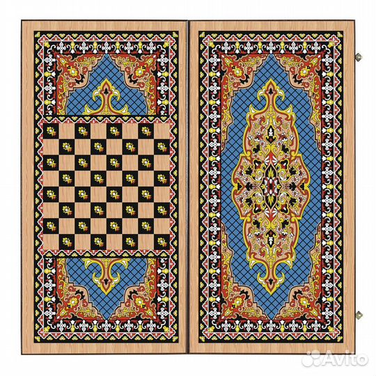 Нарды + Шашки Сирия Голубые большие (Россия, дерево, 60 см), Partida 62382