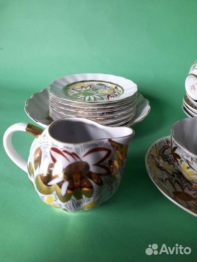 Винтажный чайный сервиз лфз (Золотые ромашки)