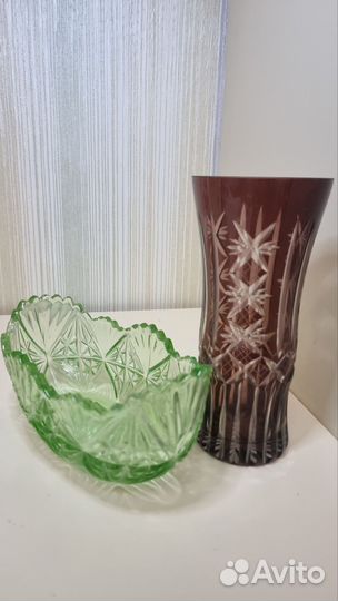 Ваза, ладья зеленое стекло. 50 е г