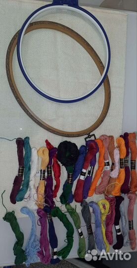 Пяльца для вышивания и нитки мулине